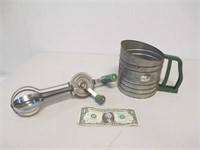 Vintage Green Handle Beater & Flour Sifter
