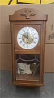 Vintage German Tiger Oak Wall Clock / With Key &