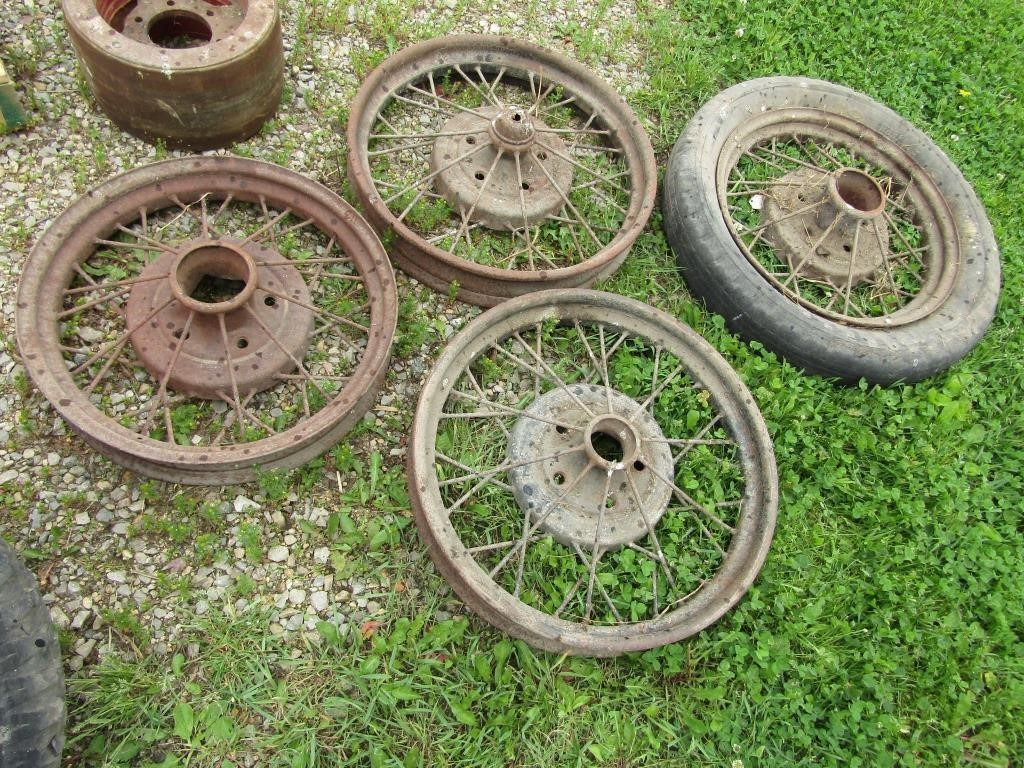 4 ANTIQUE WIRE SPOKED TRUCK CAR RIMS
