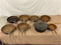 6 Vintage metal pans. Cast pot and pan