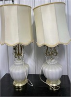 Pair of Vintage Glass Base Lamps w/Shades (36"H)