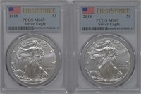 2 - 2018 ASE Silver Eagles PCGS MS69 FS