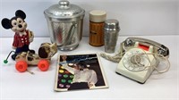 Ice Bucket, Vintage Land Line Phone, Thermos,