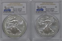 2 - 2016 ASE Silver Eagles PCGS MS70