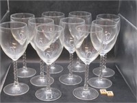 SET OF 10 BLOWN CRYSTAL SWIRL STEM WINE GLASSES