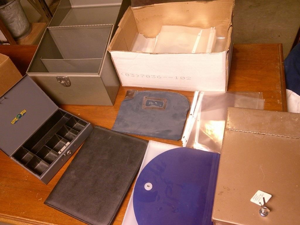 cash box, sleeves, metal file box