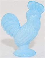 Opaline Blue Rooster Figure 3"