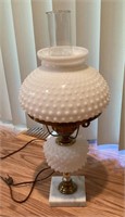 Milk glass hobnail table lamp
