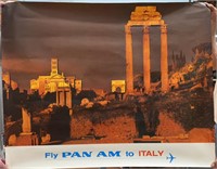 VINTAGE ITALY PAN AM POSTER ~ UNFRAMED 44" X 35"