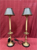 Pair of Brass Table Lamps with Metal Shades