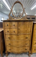 Tiger Oak Highboy Dresser