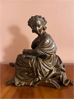 Bronzed Classical Seated Lady Playing a Lyre