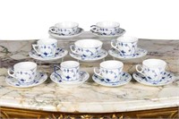 NINE ROYAL COPENHAGEN BLUE FLUTED TEA CUPS
