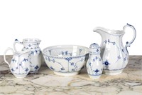 FIVE PCS ROYAL COPENHAGEN BLUE FLUTED PORCELAIN