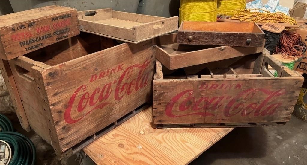 Collection of Old Wooden Advertising Crates