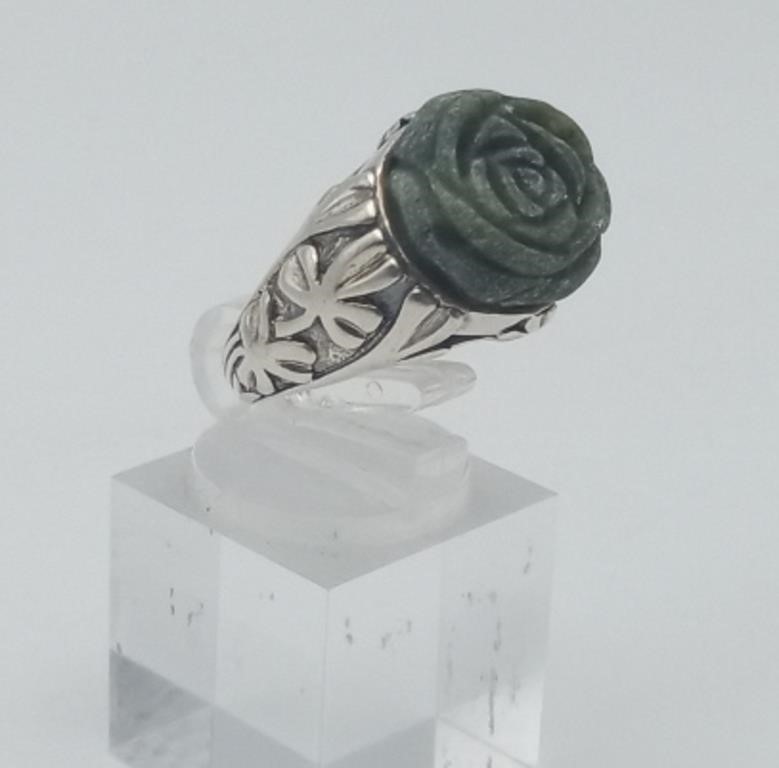 Sterling Irish Marble Carved Flower Ring