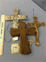 Lot of 2 Crucifixes, 2 Crosses and an icon made fr