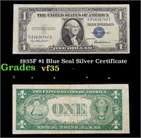 1935F $1 Blue Seal Silver Certificate Grades vf++