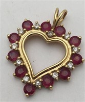 14k Gold, Diamond & Natural Ruby Heart Pendant