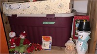 Tote of Christmas Decorations and Shelf
