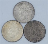 Three (3) 1922 & 1923 U.S. $1 Silver Peace Dollars