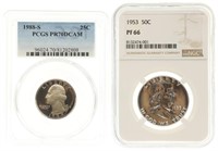 1953 US 50C & 1988-S 25C SILVER COINS NGC & PCGS