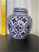 Blue and White Ceramic Lidded Jar