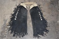Leather Western Chaps w/Fringe and Conch Details
