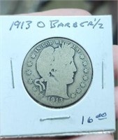 1913 O Barber half dollar silver