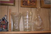 Two Glass Vases and Pierced Carafe