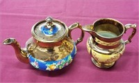Antique Copper Lustre Teapot & Milk Pitcher