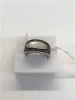 Mother of Pearl/Marcasite ring sz 7 .925 silver