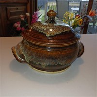 Lidded Stoneware Hand-spun Bean Pot Heavy