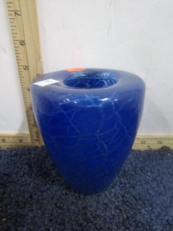 BLUE LAVA CRACKLE ART GLASS VASE