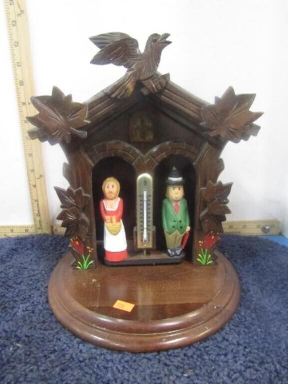 CARVED WOOD GERMAN THERMOMETER