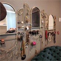 Wall Mount Mirrored Jewelry Holder w/ Jewelry