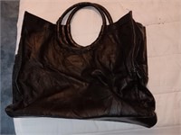 Large leather tote purse bag, 20" by 15" wide.