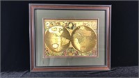 Gold Foil Double Hemisphere World Map