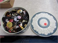 Tin of Antique Buttons.