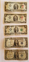 2-$1 Silver Certs. 3-1976 $2 Fed. Res. Notes