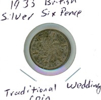 1933 British Silver Six Pence Traditional Wedding