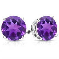 10MM Round Cut Amethyst 7.5CTW Stud Earrings in St