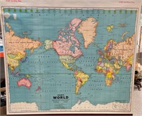 Old Pull Down Map of the World (54.5"W)