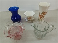 Asst vases, planter, glass pitcher