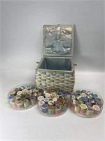 Vintage Sewing Box & Approx 60 Spools of Tread