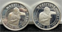 (2) 1 Troy Oz. Silver Rounds "Wrestling"