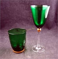 New Gorham Green W Gold 4 Glasses & Goblets