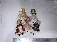 lot of 5 porcelain dressed up dolls