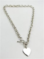 925 Sterling Silver Cable Link Heart Toggle +