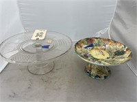 2 pc, Glass Pedestal Cake Plate 12 inch & China Pe